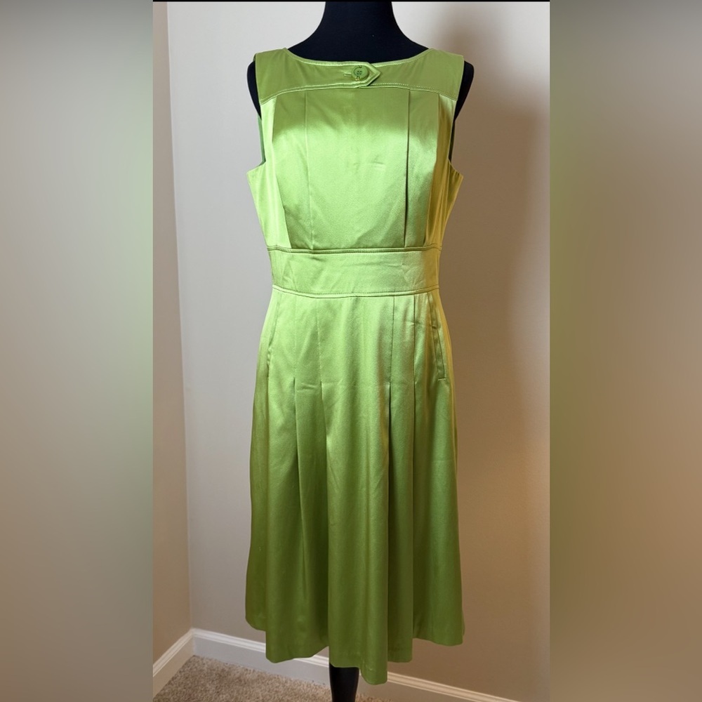 VINTAGE NWT Kay Unger 100% Silk  Lime Green A-Line Dress 12